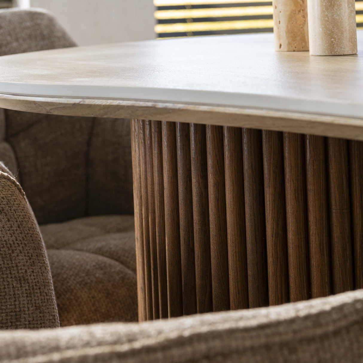 Eettafel Valente Niervormig Travertinlook 215 cm