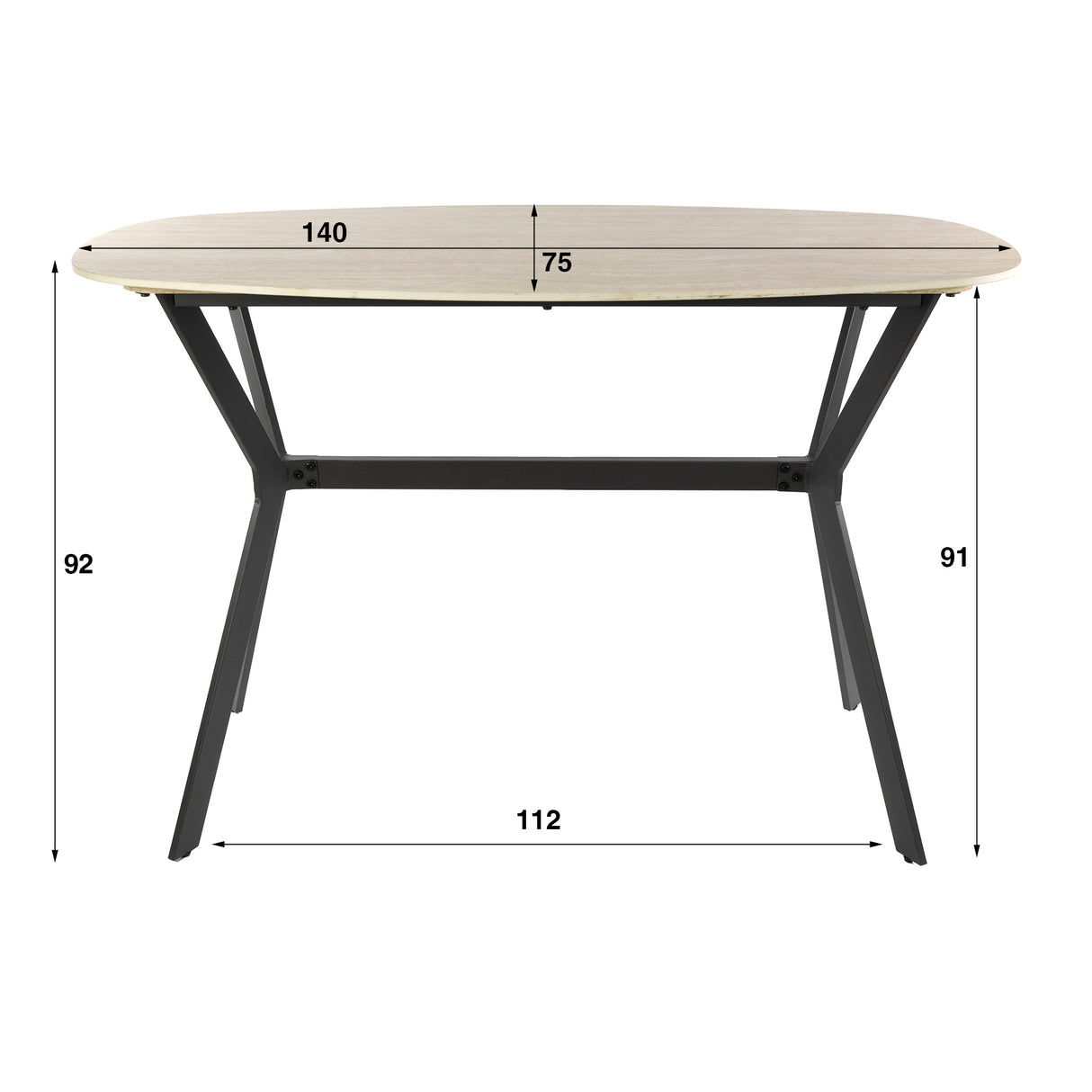 Rivoli Table de Bar Danoise Ovale 140 cm Céramique Travertin