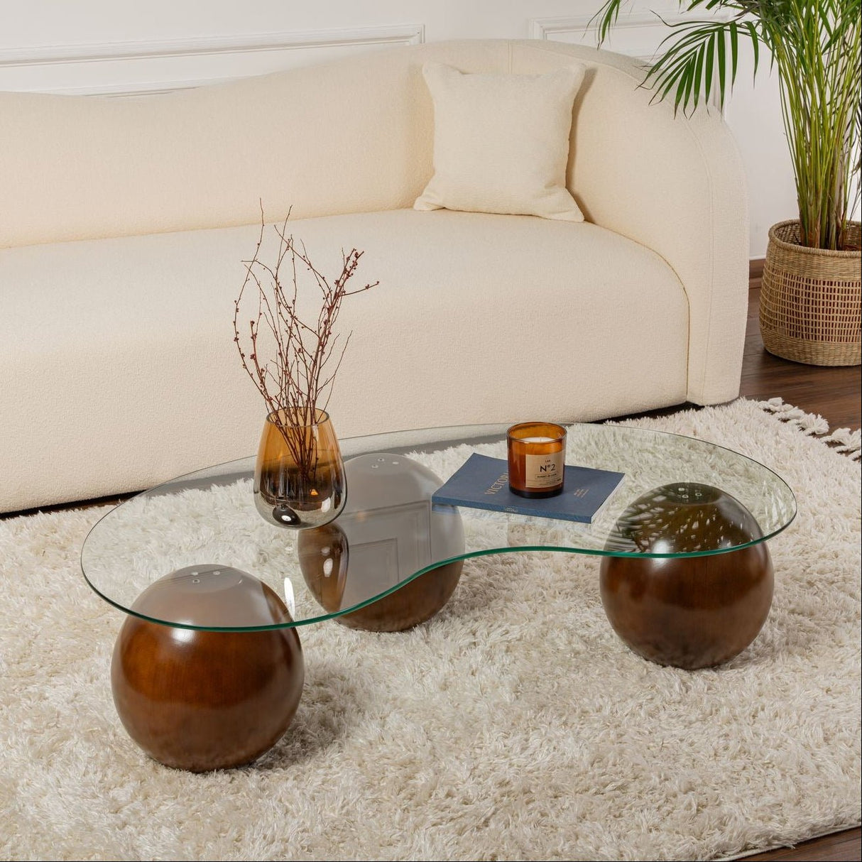 Table basse Sphere Walnoot Transparent 120x70 cm Walnut Verre trempé