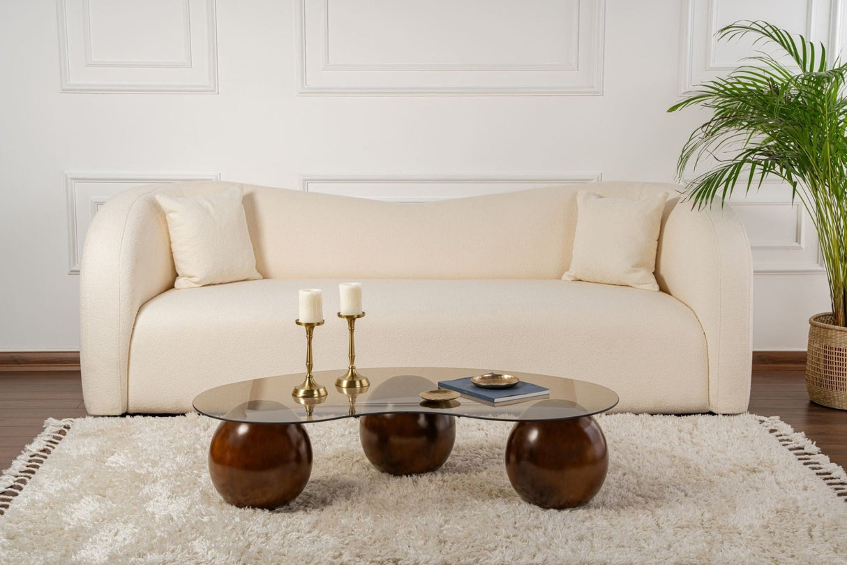 Table basse Sphere Noyer et Bronze 120x70 cm Verre trempé