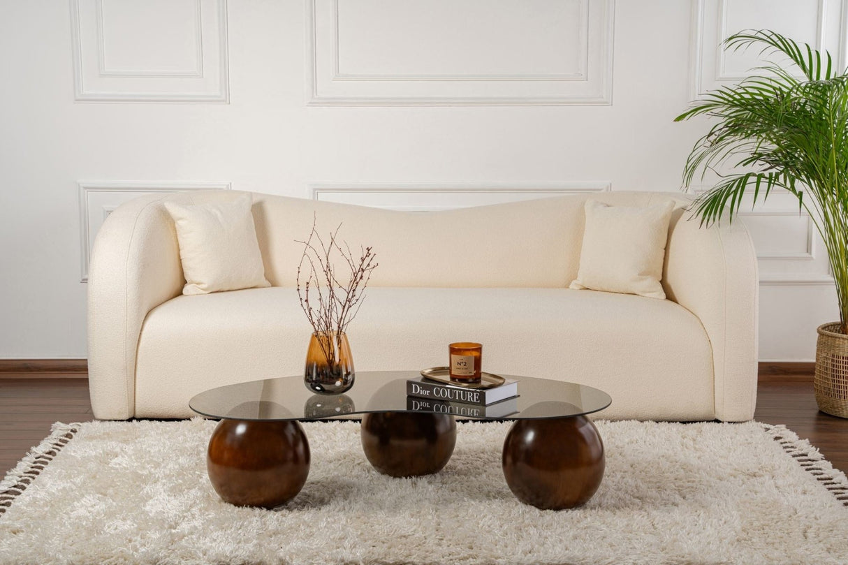 Table basse Sphere Noyer et Gris 120x70 cm Verre trempé