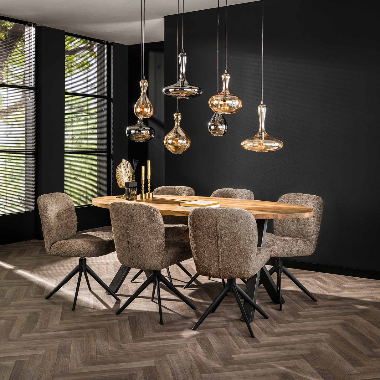 Chaise de salle à manger pivotante taupe en bouclé Lirio pivotante