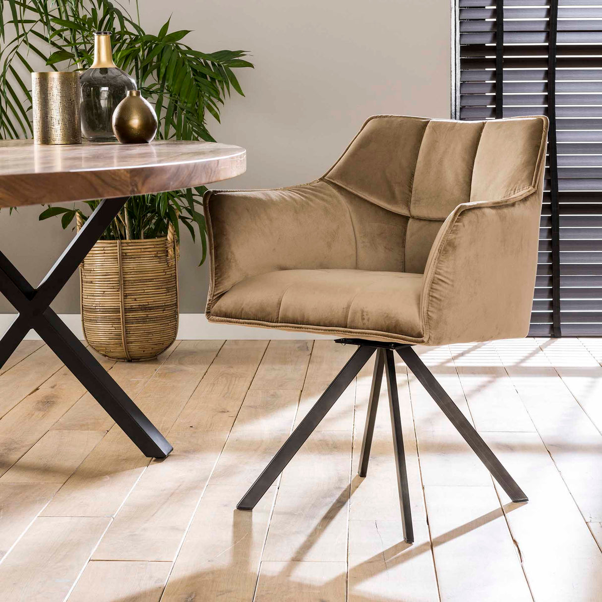 Set van 2 Eetkamerstoelen Lino Velvet Champagne Draaibaar