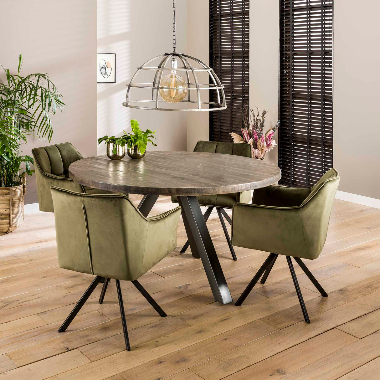 Set van 2 Eetkamerstoelen Lino Velvet Groen Draaibaar
