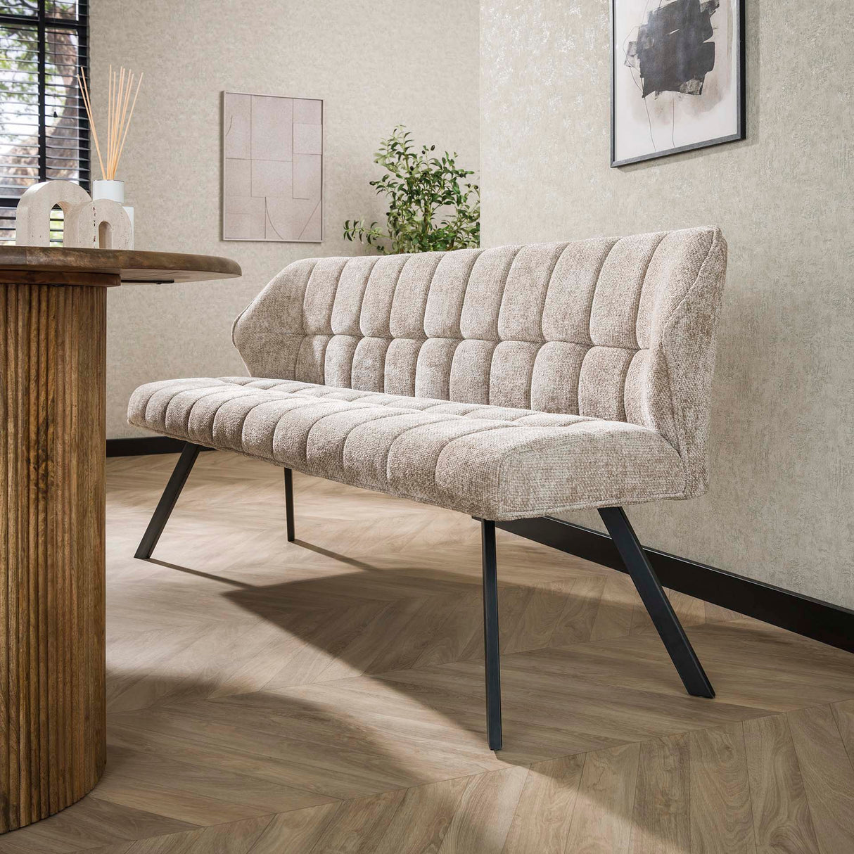Banc de salle à manger Lino Tissu Chenille Sable Riche 180 cm Carreaux