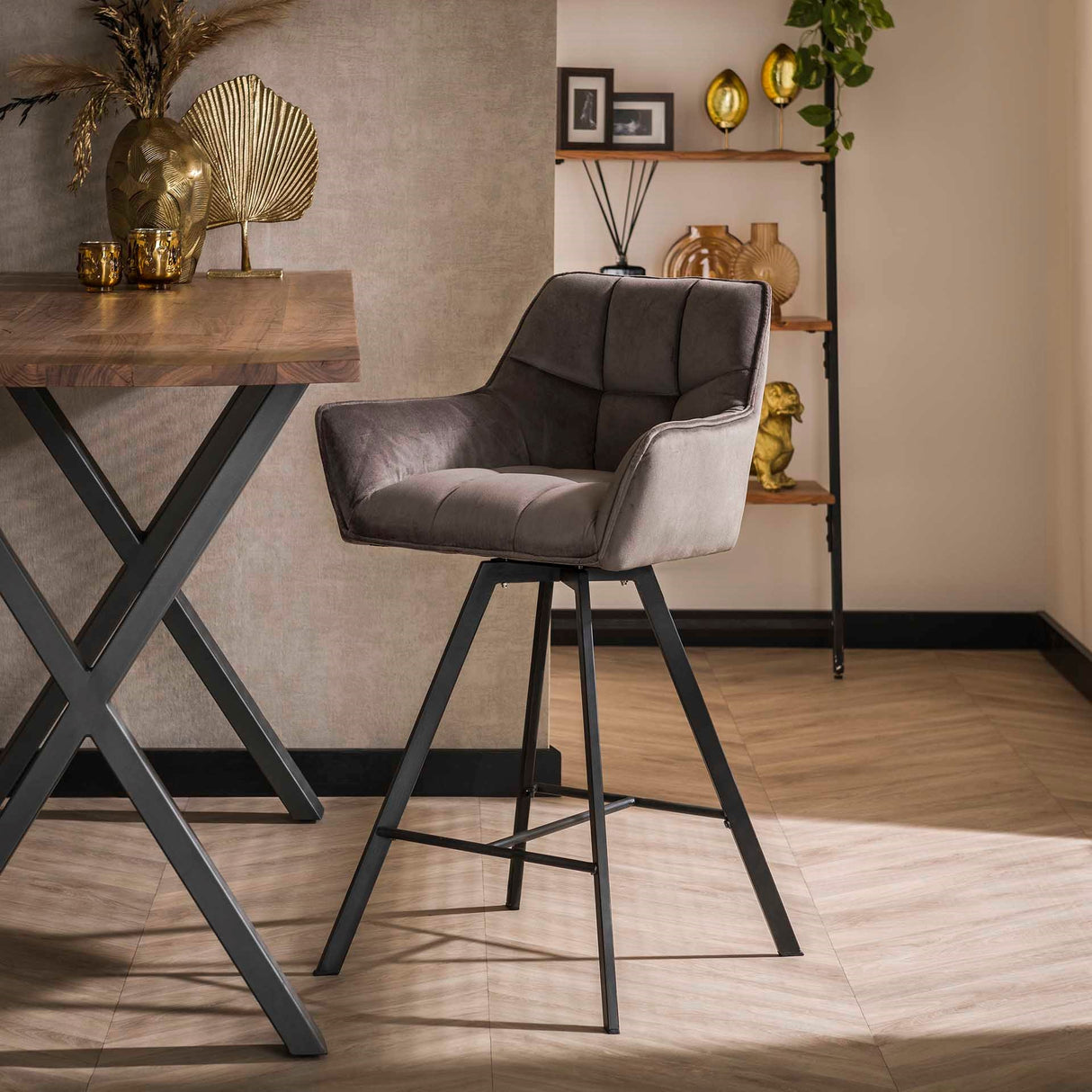 Barkruk Lino Velvet Antraciet Draaibaar