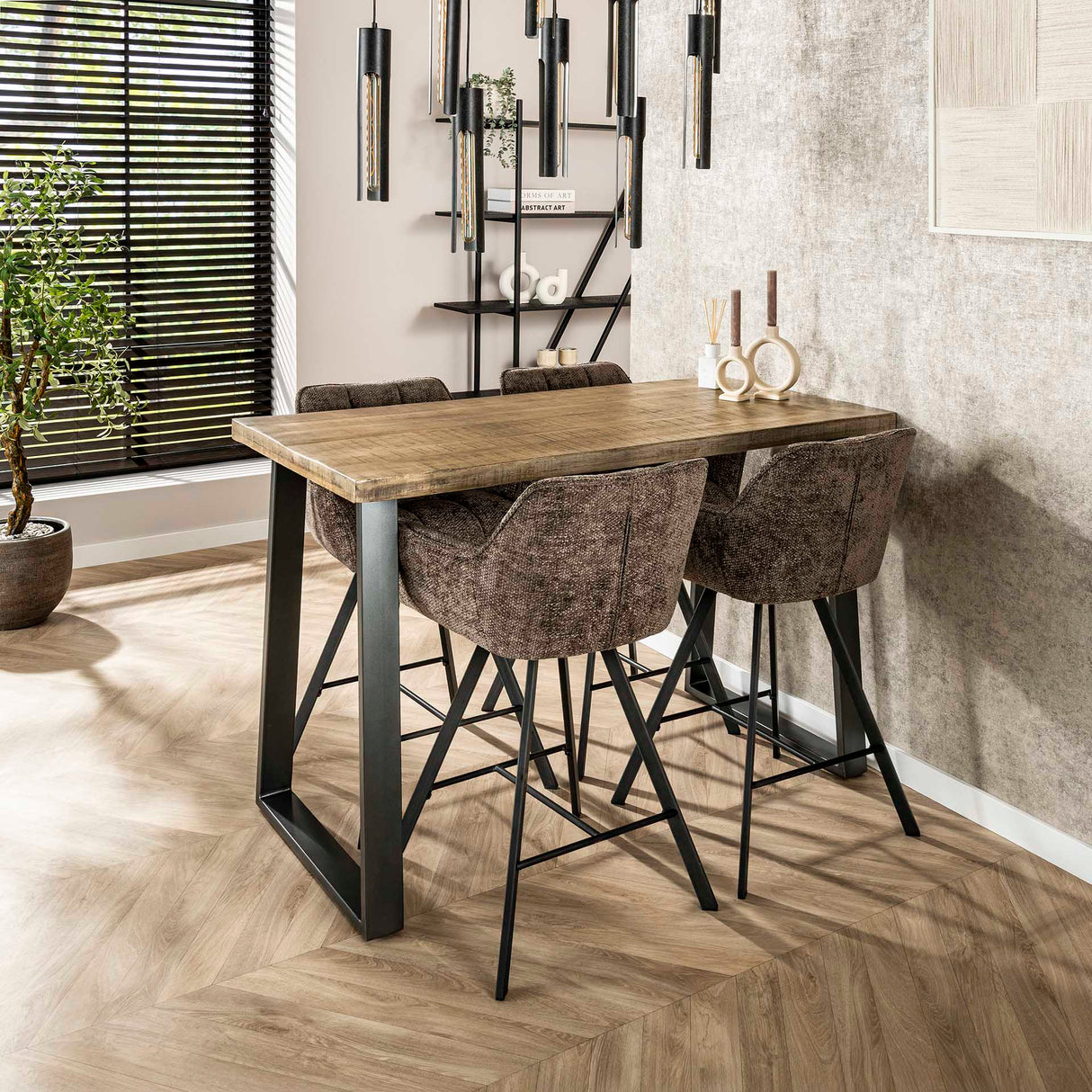 Tabouret de bar Lino en velours chenille couleur riche taupe pivotant