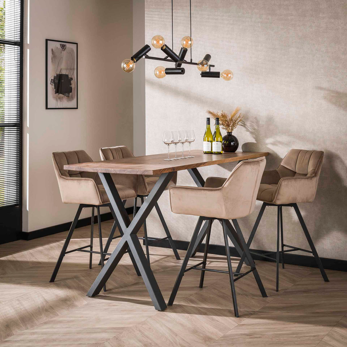 Barkruk Lino Velvet Champagne Draaibaar