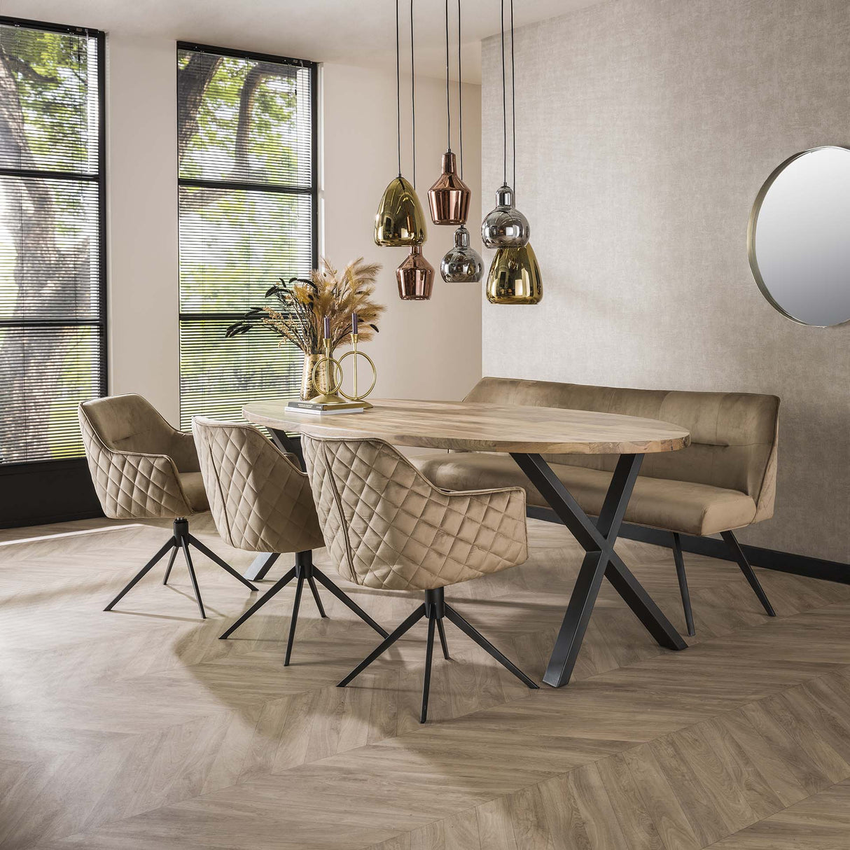 Eetkamerbank Chia Velvet Champagne 188 cm