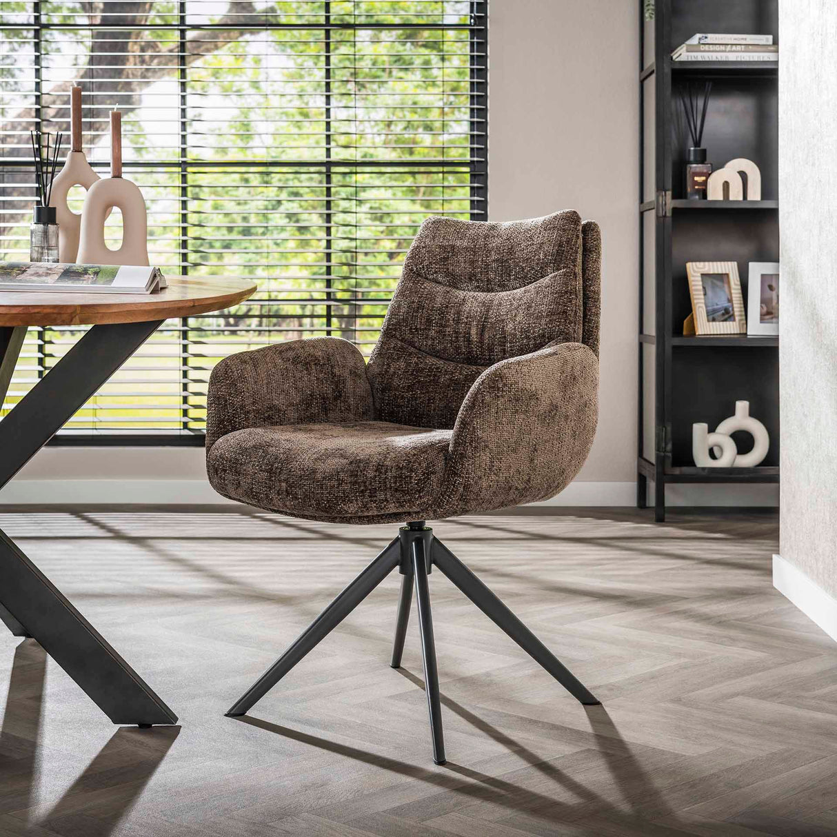 Set van 2 Eetkamerstoelen Elite Taupe Chenille Stof Rich Draaibaar