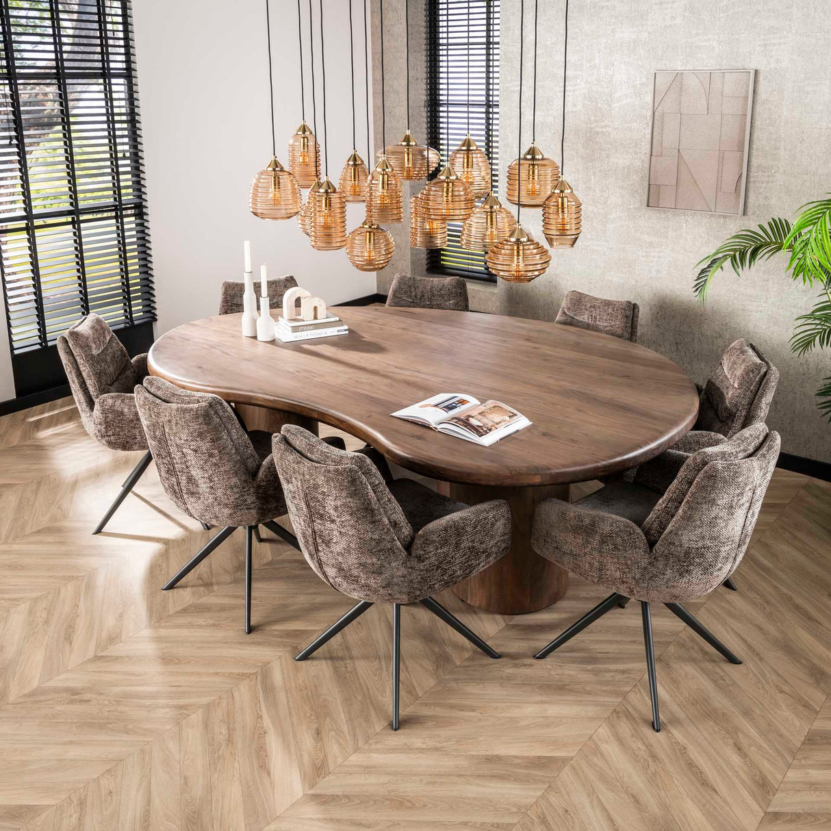 Set van 2 Eetkamerstoelen Elite Taupe Chenille Stof Rich Draaibaar
