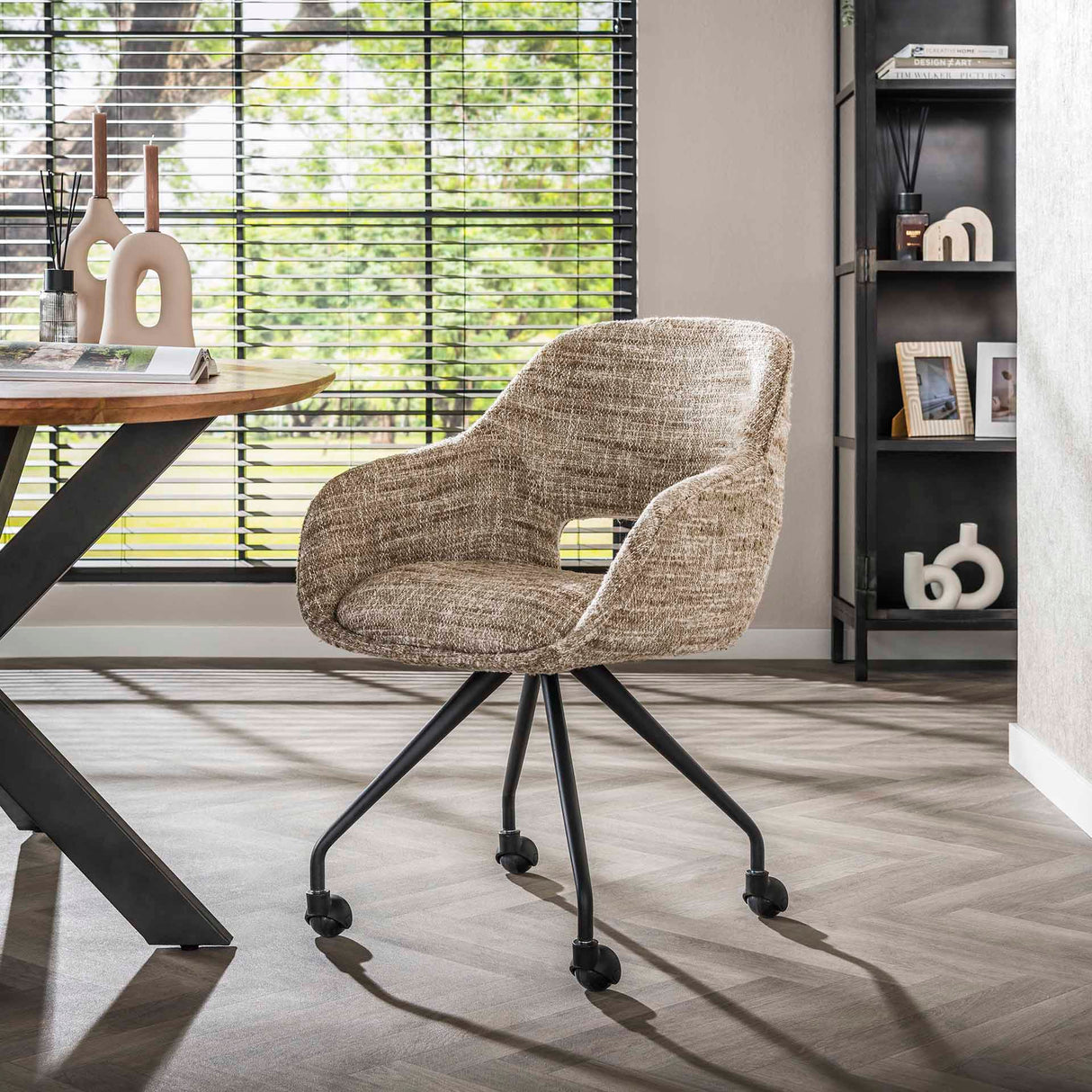 Set van 2 Eetkamerstoelen Met Wieltjes Springo Draaibaar Eagle Stof Zand