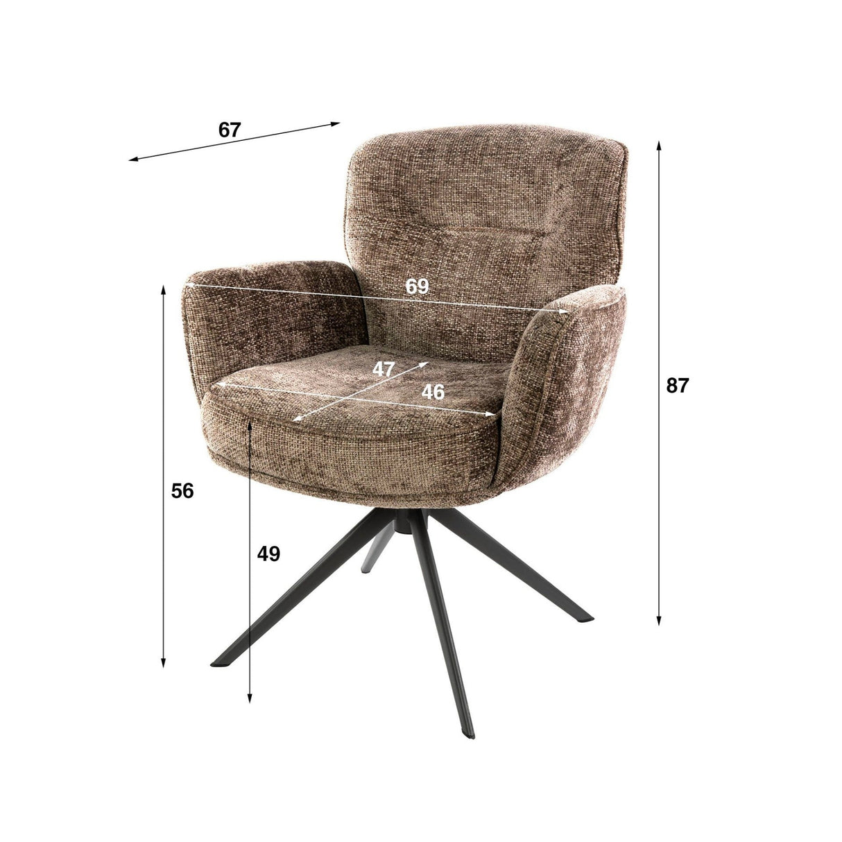 Ensemble de 2 chaises de salle à manger Milano pivotantes Hoven champagne riche