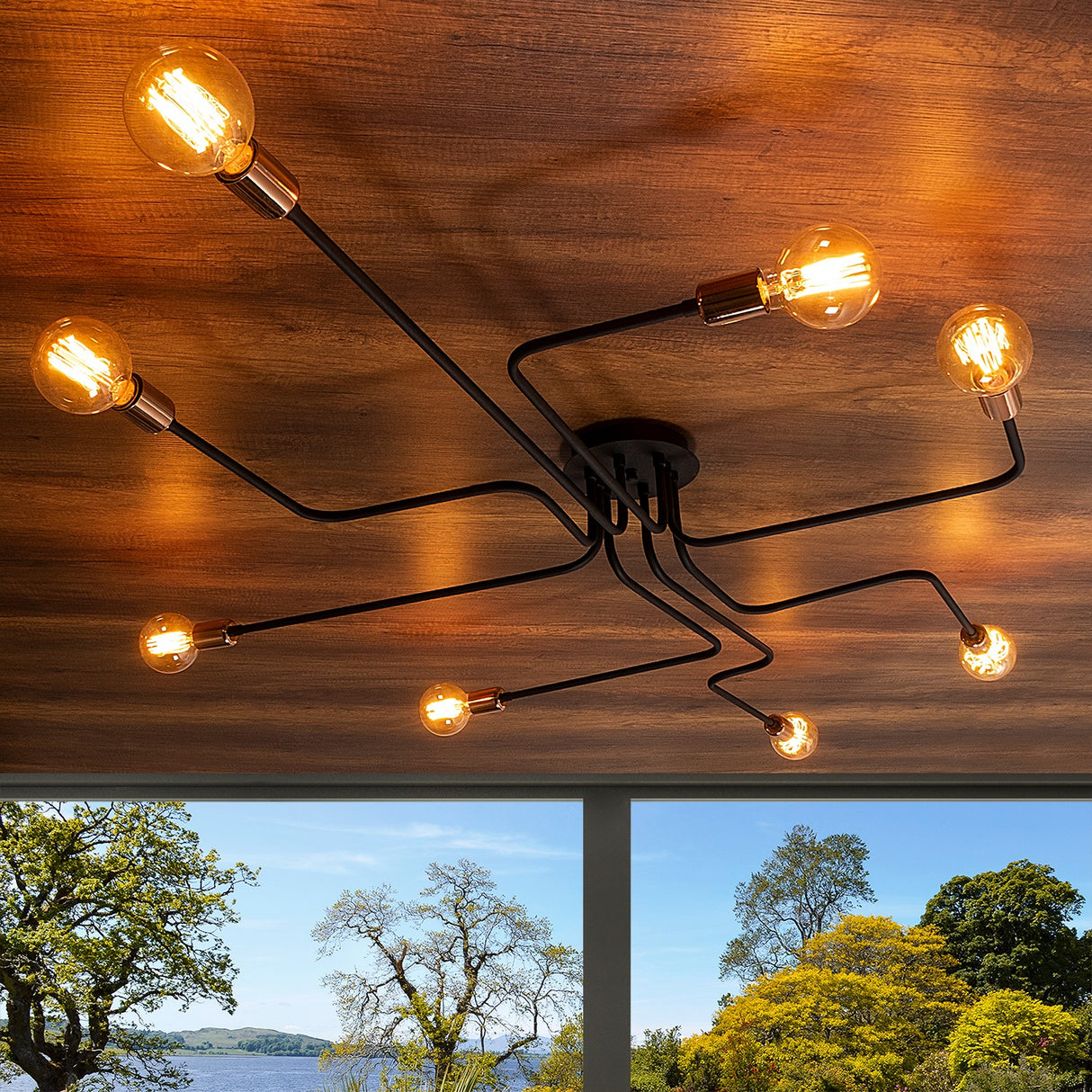 Suspension 8 lumières XL Noir Métal Striker