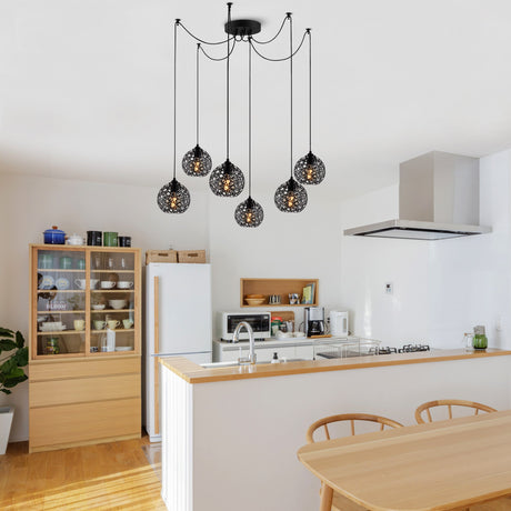 Suspension 6 lumières Noir Métal Quartz