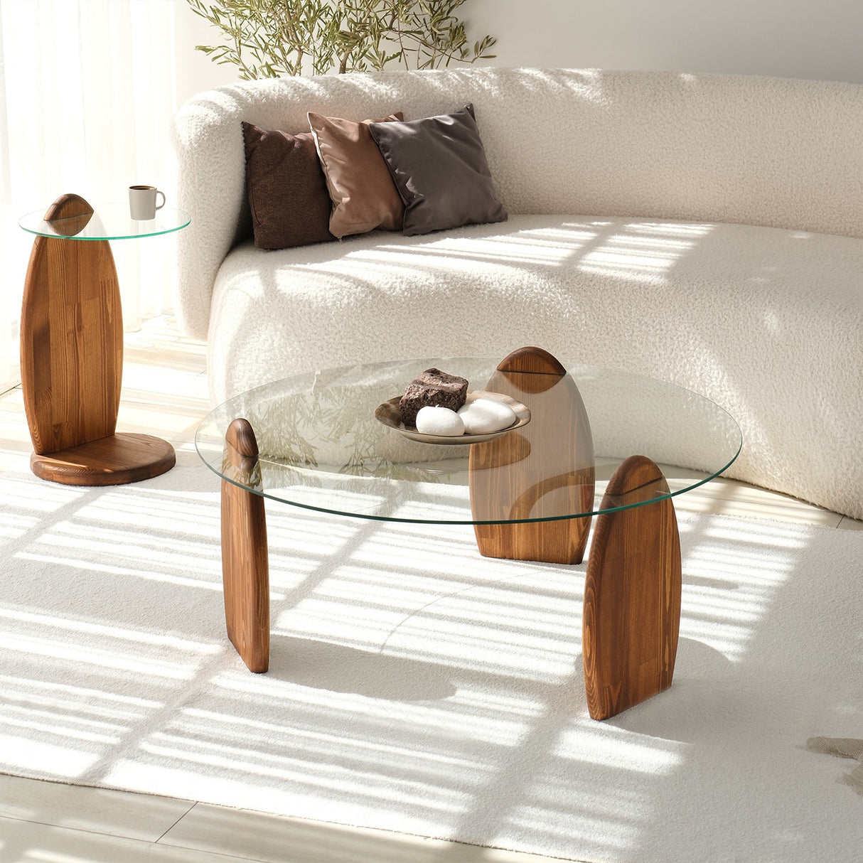 Design Salontafel Rond 90 cm Sunf - Houten onderstel