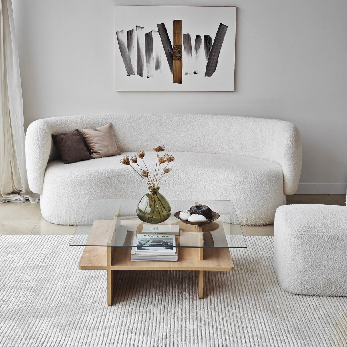 Salontafel Vierkant Glas Sagu - Sapphire Melamine Onderstel - 90x90 cm