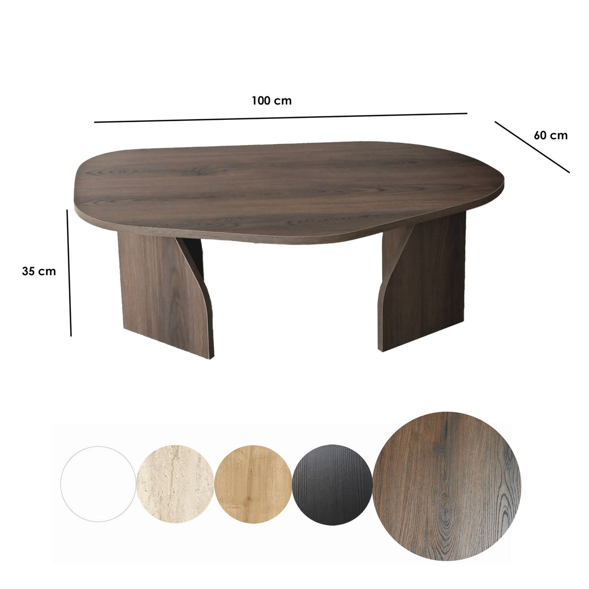 Table basse organique en noyer avec étagère en mélamine - 105x65 cm