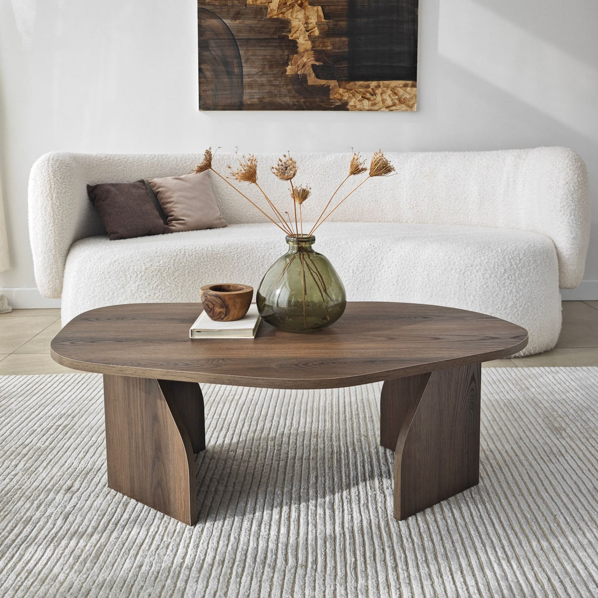 Table basse organique en noyer avec étagère en mélamine - 105x65 cm