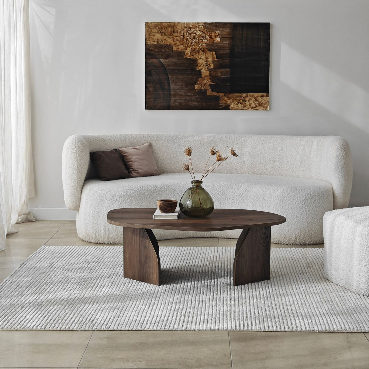 Table basse organique en noyer avec étagère en mélamine - 105x65 cm