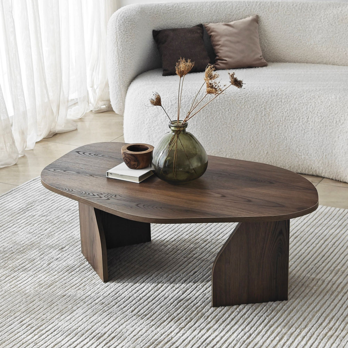 Table basse organique en noyer avec étagère en mélamine - 105x65 cm