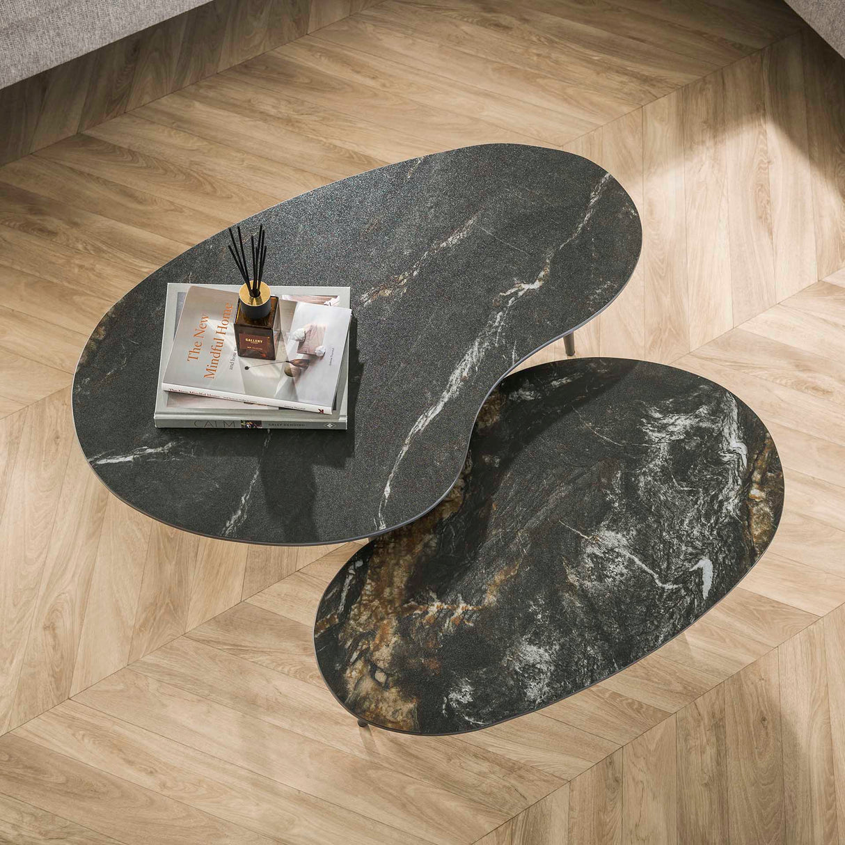Niora Niervormige Salontafel Set van 2 Keramiek Fossil Black