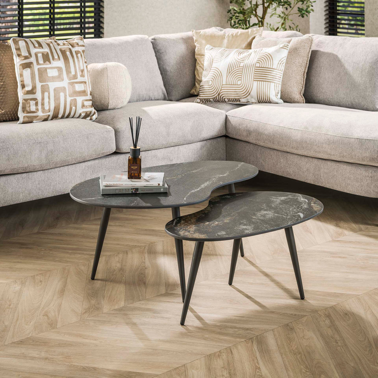 Niora Niervormige Salontafel Set van 2 Keramiek Fossil Black