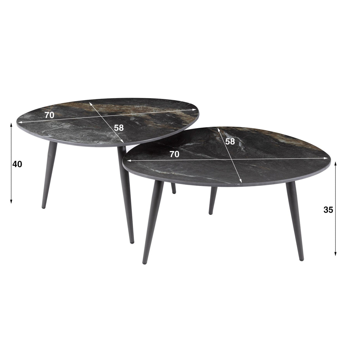 Niora Organische Salontafel Set van 2 Keramiek Fossil Black