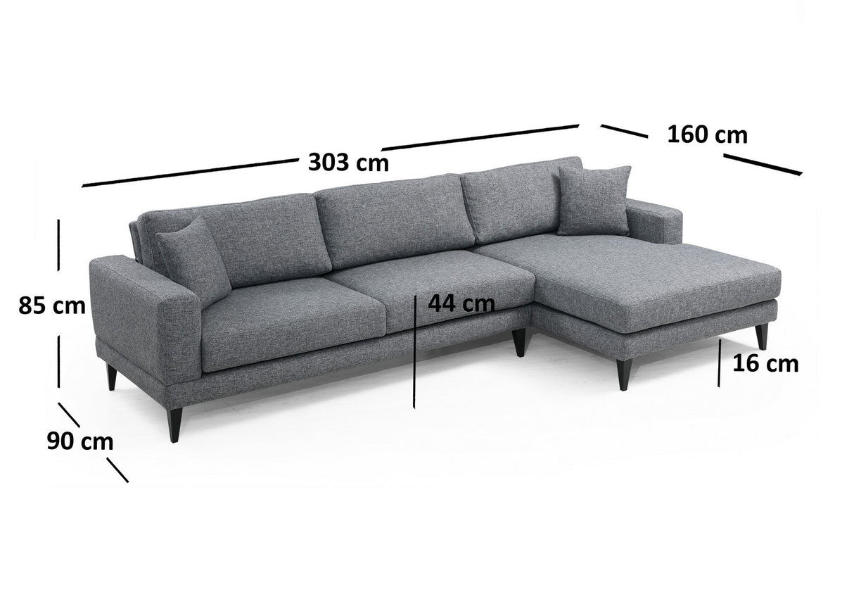 Canapé d'angle avec fonction couchage Droite Nordic Gris Foncé