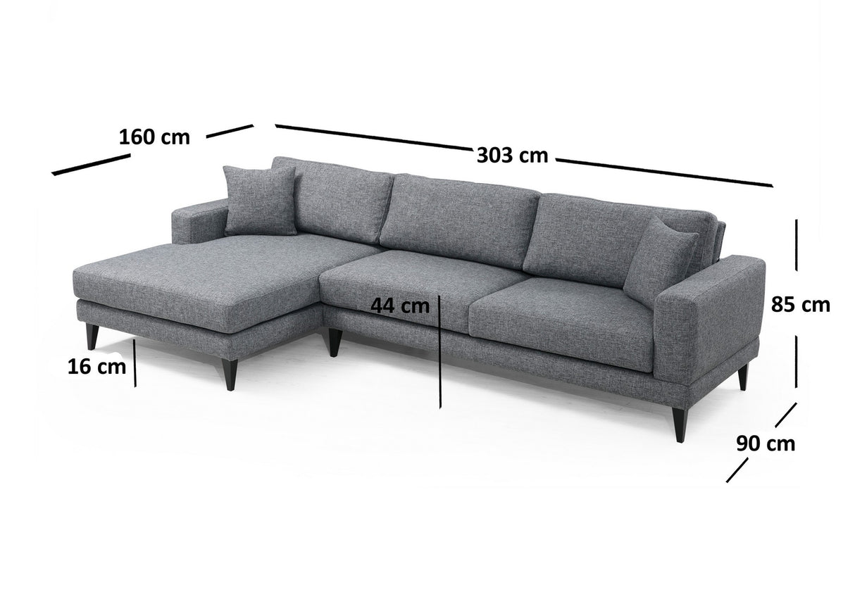 Canapé d'angle avec fonction couchage gauche Nordic gris foncé