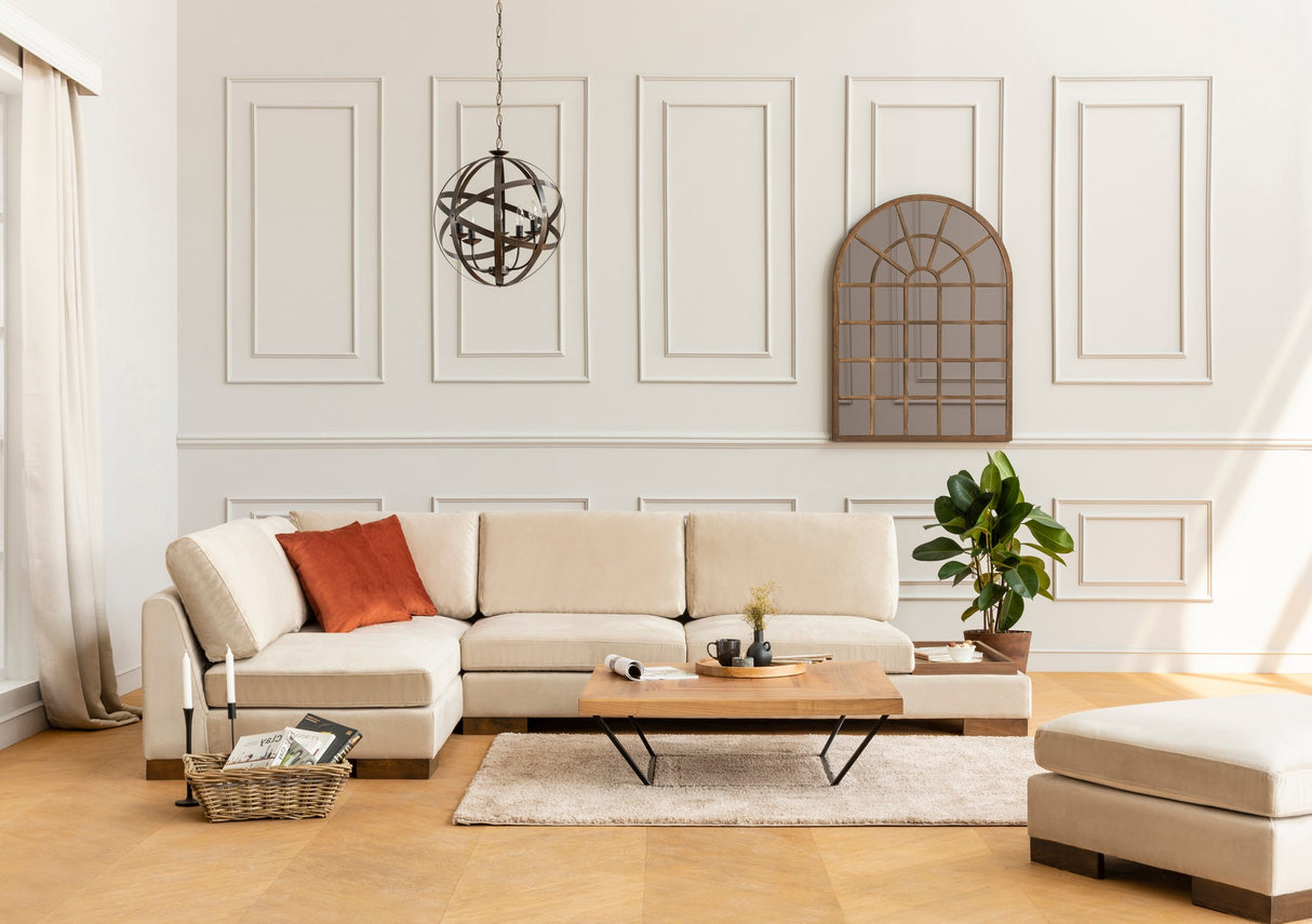 Canapé d'angle gauche Tulip Beige - Avec pouf