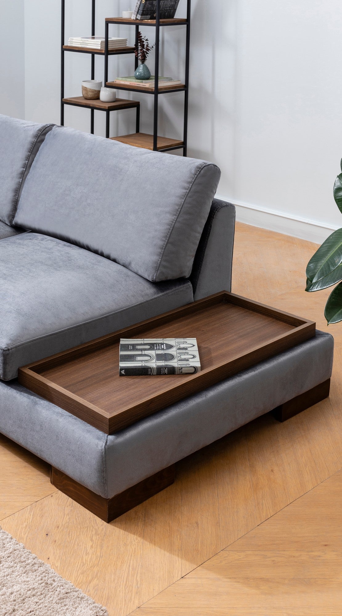 Canapé d'angle gauche Tulip gris foncé - Avec pouf