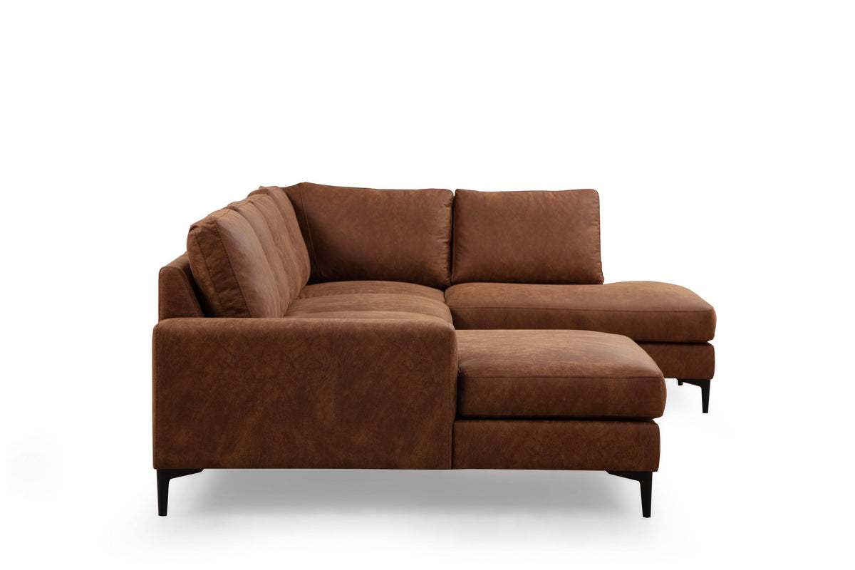 Banken - U - bank Hoekbank Cognac Stof 314x200 cm - Rechts - Porto - Dimehouse