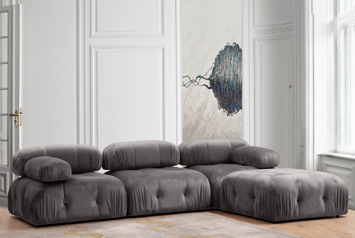 Canapé d'angle modulaire XXL Bubble avec pouf - velours gris
