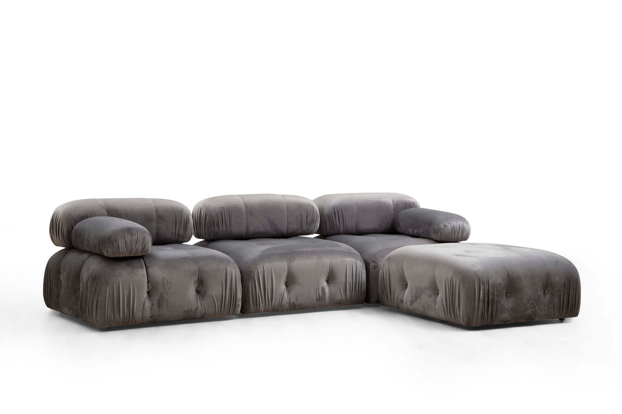 Canapé d'angle modulaire XXL Bubble avec pouf - velours gris