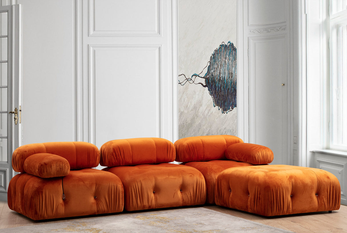 Canapé d'angle modulaire XXL Bubble avec pouf - velours orange