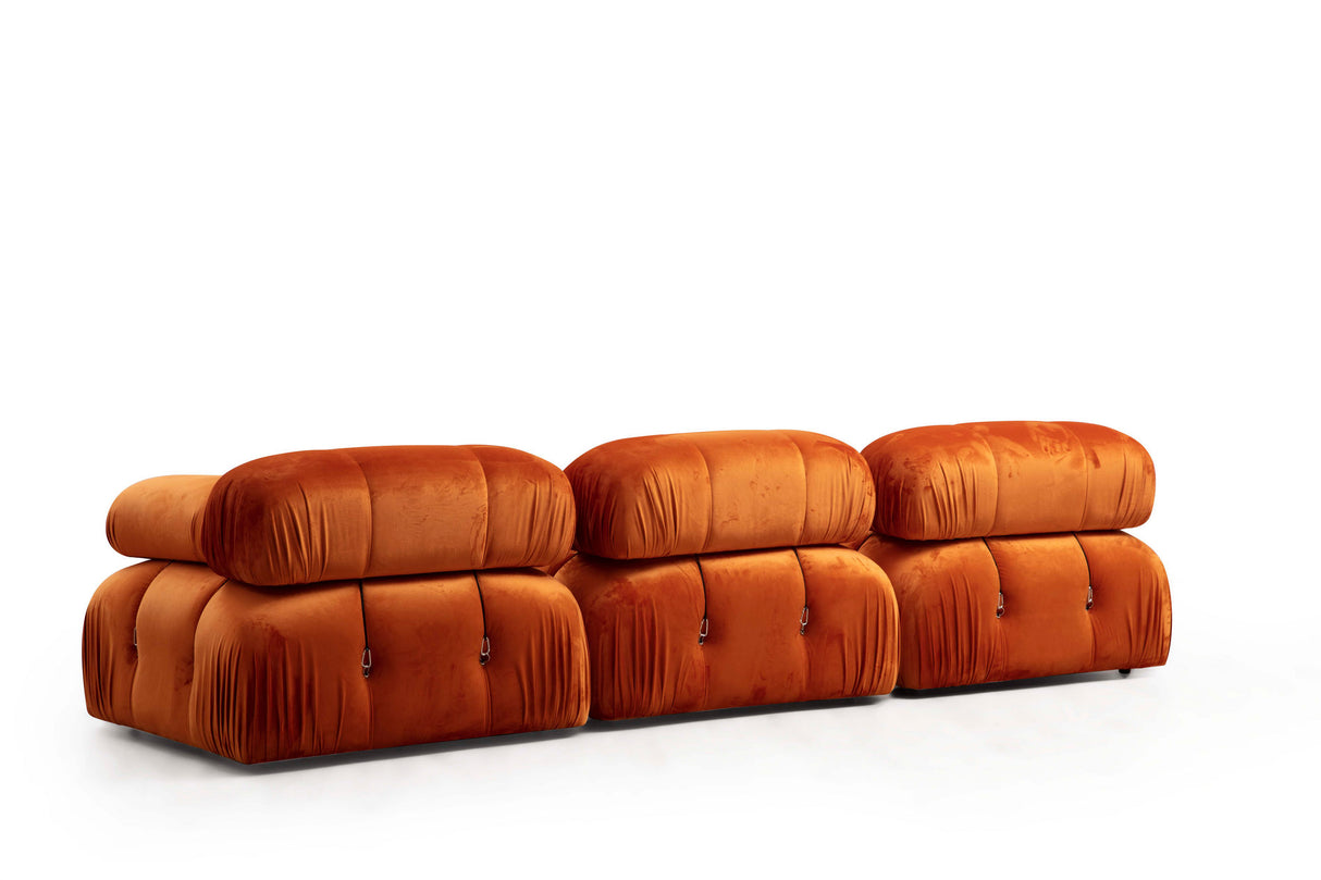 Canapé d'angle modulaire XXL Bubble avec pouf - velours orange