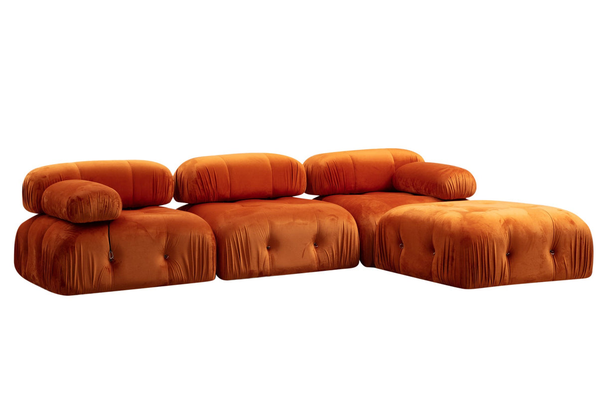 Canapé d'angle modulaire XXL Bubble avec pouf - velours orange