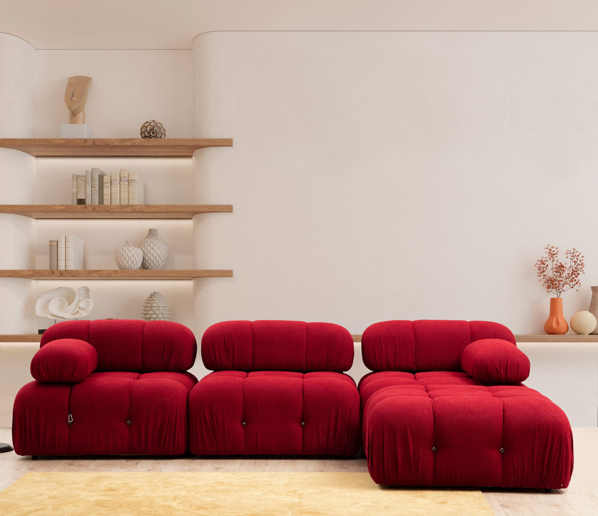 Canapé d'angle modulaire XXL Bubble avec pouf - velours rouge