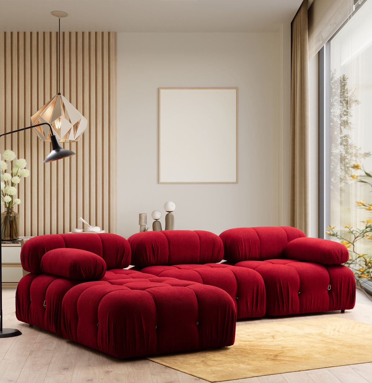 Canapé d'angle modulaire XXL Bubble avec pouf - velours rouge