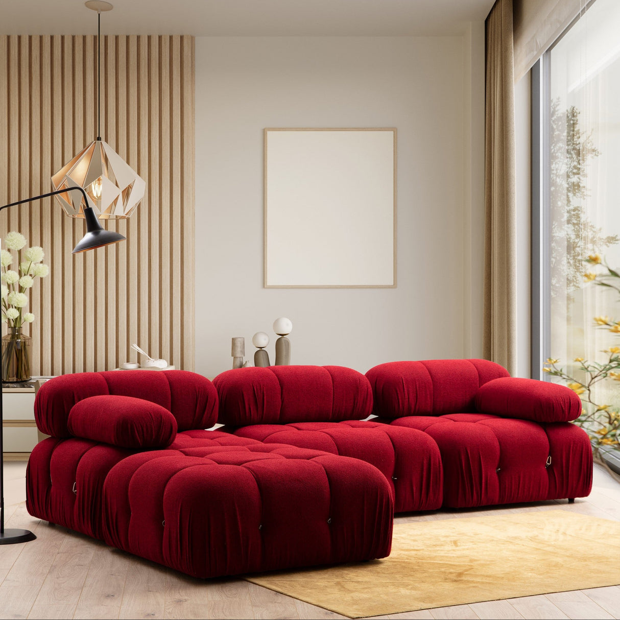 Canapé d'angle modulaire XXL Bubble avec pouf - velours rouge