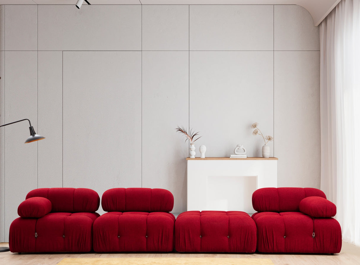 Canapé d'angle modulaire XXL Bubble avec pouf - velours rouge