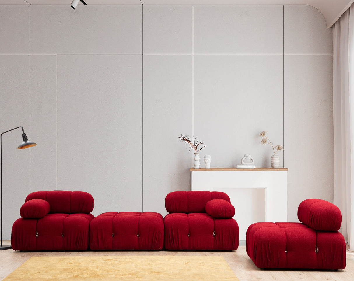 Canapé d'angle modulaire XXL Bubble avec pouf - velours rouge