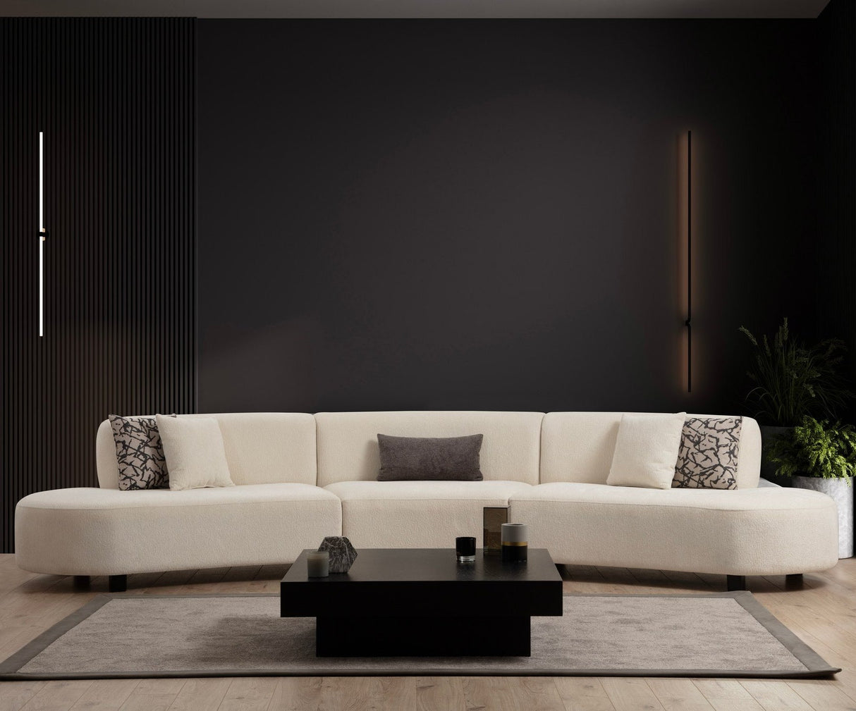 Canapé d'angle en tissu beige tacheté organique Pars - XXXL 390 cm