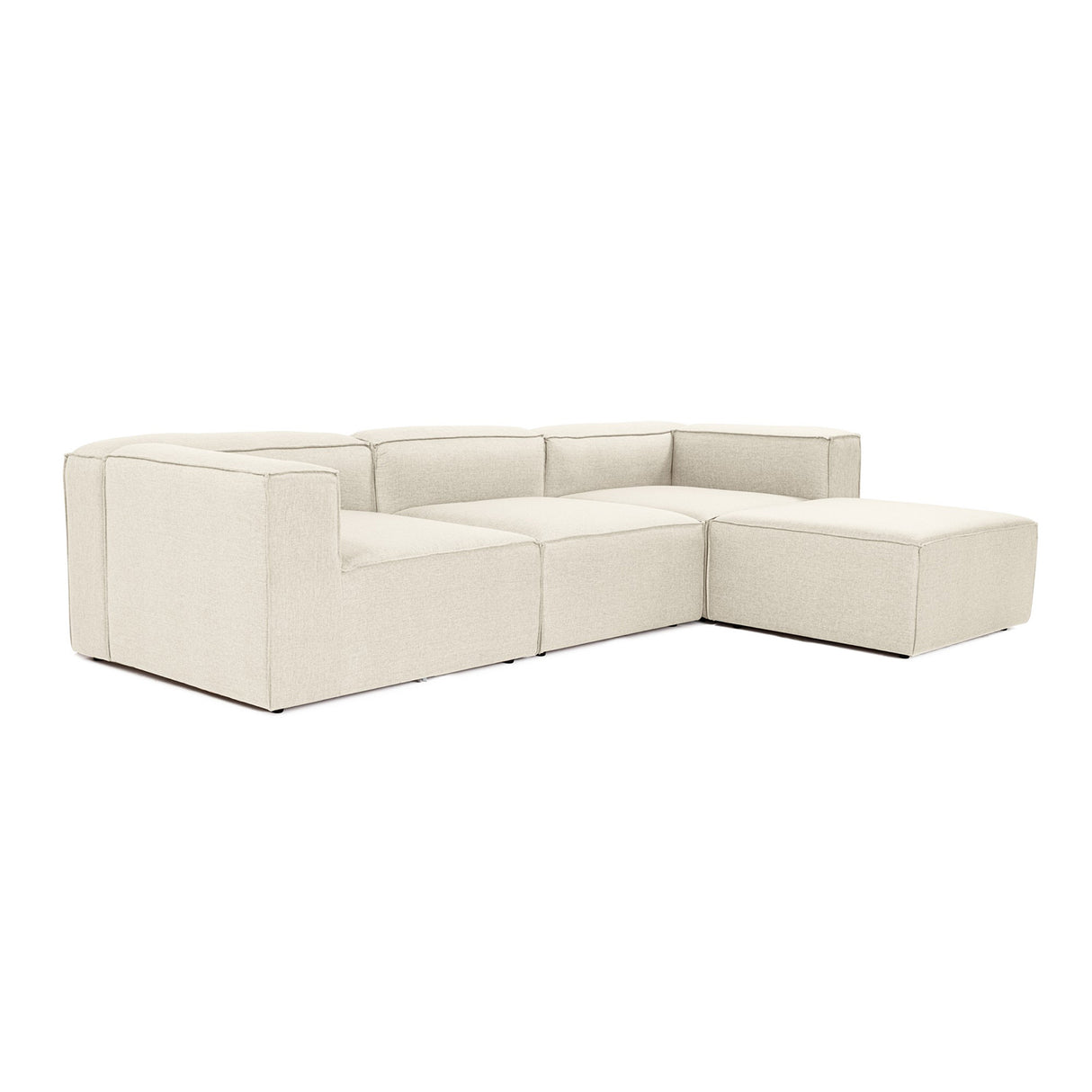 Modulaire hoekbank met losse hocker ecru beige linnen stof Fora - links