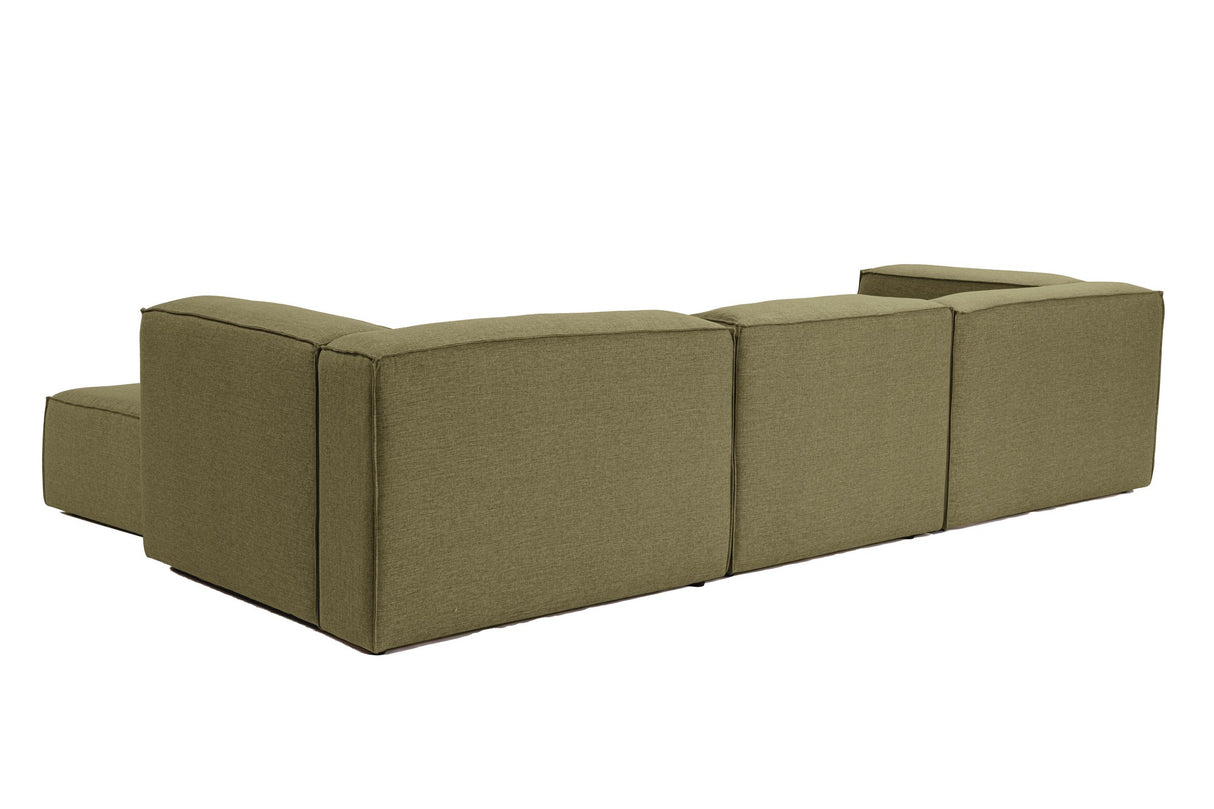 Canapé d'angle modulaire Fora avec pouf séparé en tissu lin - vert