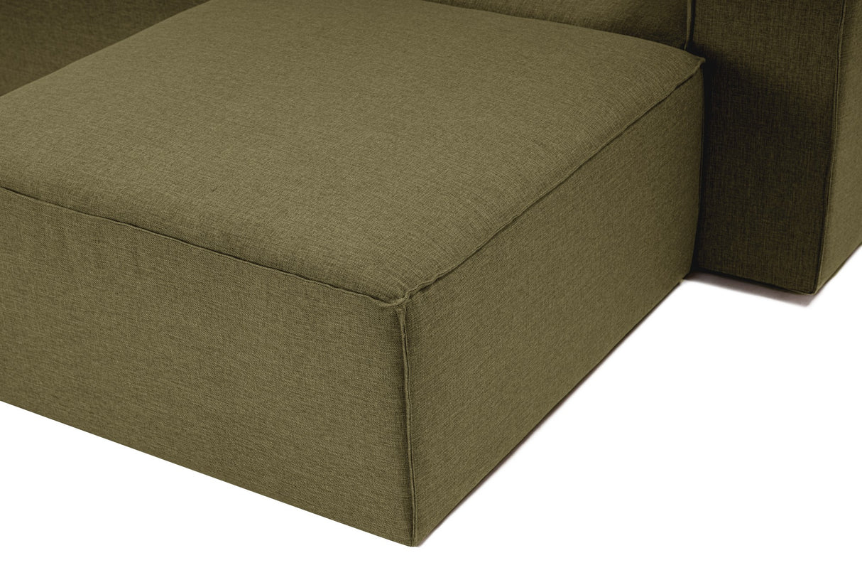 Canapé d'angle modulaire Fora avec pouf séparé en tissu lin - vert