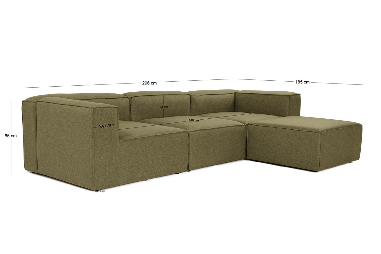 Canapé d'angle modulaire Fora avec pouf séparé en tissu lin - vert