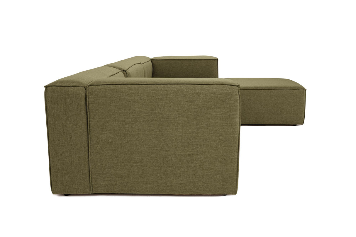 Canapé d'angle modulaire Fora avec pouf séparé en tissu lin - vert