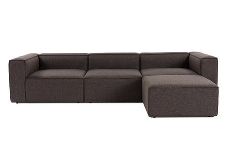 Modulaire hoekbank met losse hocker donker bruin linnen stof Fora